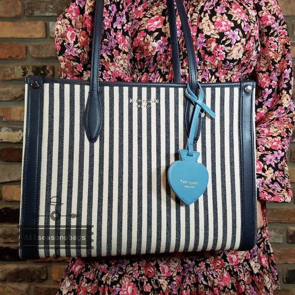 AUTHENTIC Kate Spade Market Striped Medium Canvas Top Zip Tote Blue Multi NWT